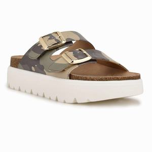 Nine West Simplee Platform Slides - Green/Beige - Ireland (OI8160235)